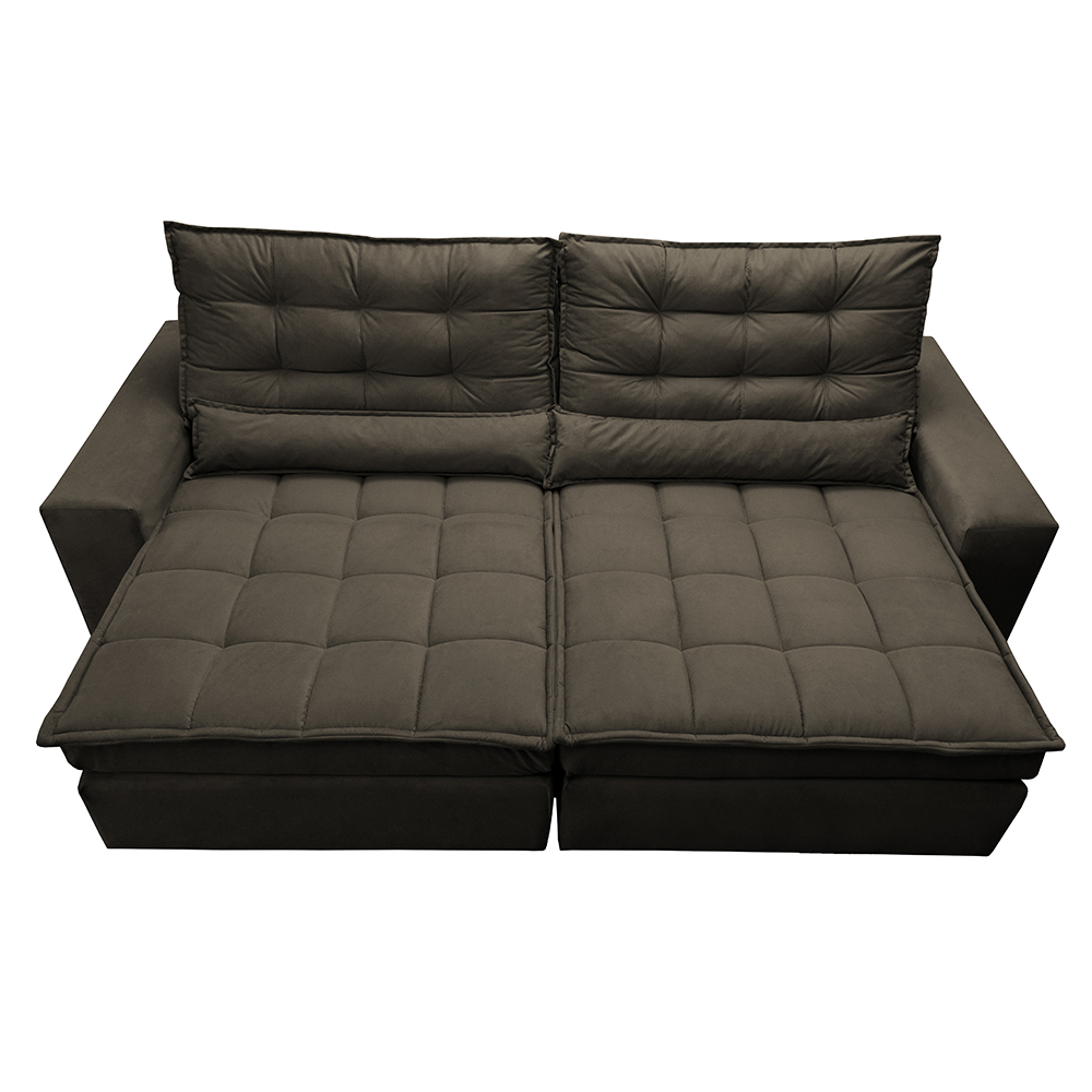 Sofá Retrátil e Reclinável com Molas Ensacadas Cama inBox Gold 2,72m Tecido Suede Velusoft Café
