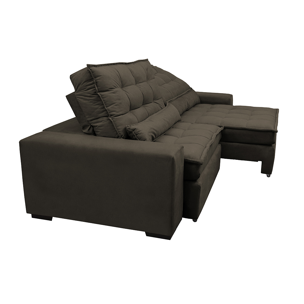 Sofá Retrátil e Reclinável com Molas Ensacadas Cama inBox Gold 2,72m Tecido Suede Velusoft Café