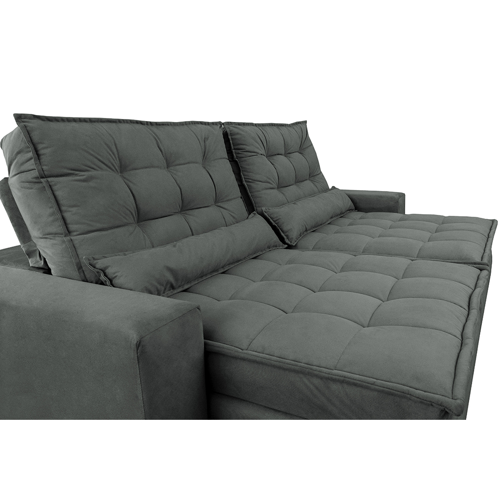 Sofá Retrátil e Reclinável com Molas Ensacadas Cama inBox Gold 2,72m Tecido Suede Velusoft Cinza