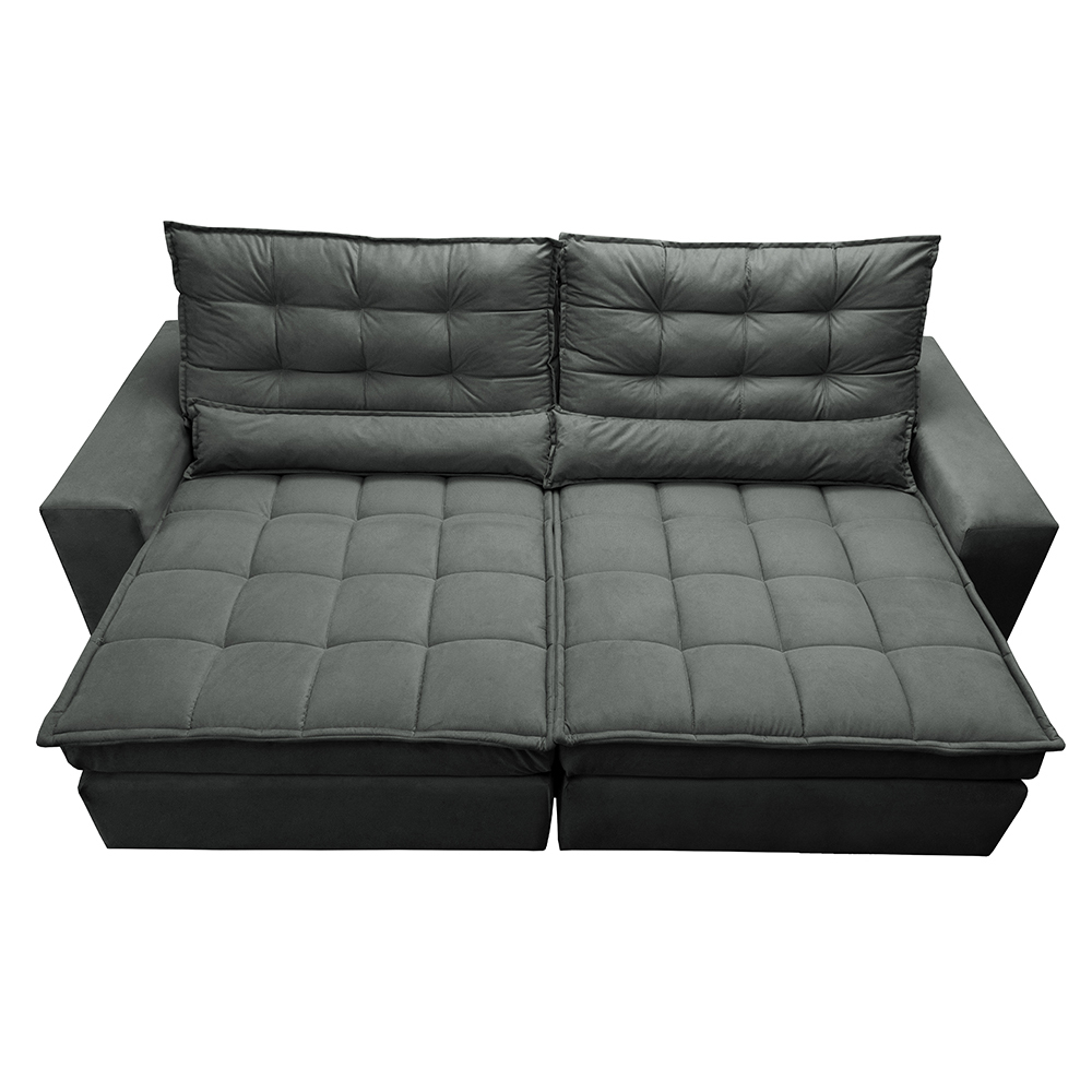 Sofá Retrátil e Reclinável com Molas Ensacadas Cama inBox Gold 2,72m Tecido Suede Velusoft Cinza