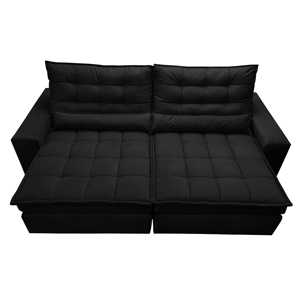 Sofá Retrátil e Reclinável com Molas Ensacadas Cama inBox Gold 2,72m Tecido Suede Velusoft Preto