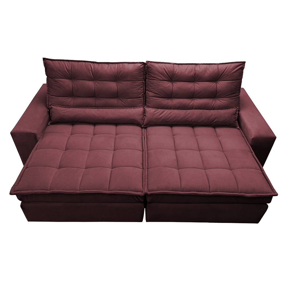 Sofá Retrátil e Reclinável com Molas Ensacadas Cama inBox Gold 2,72m Tecido Suede Velusoft Vinho