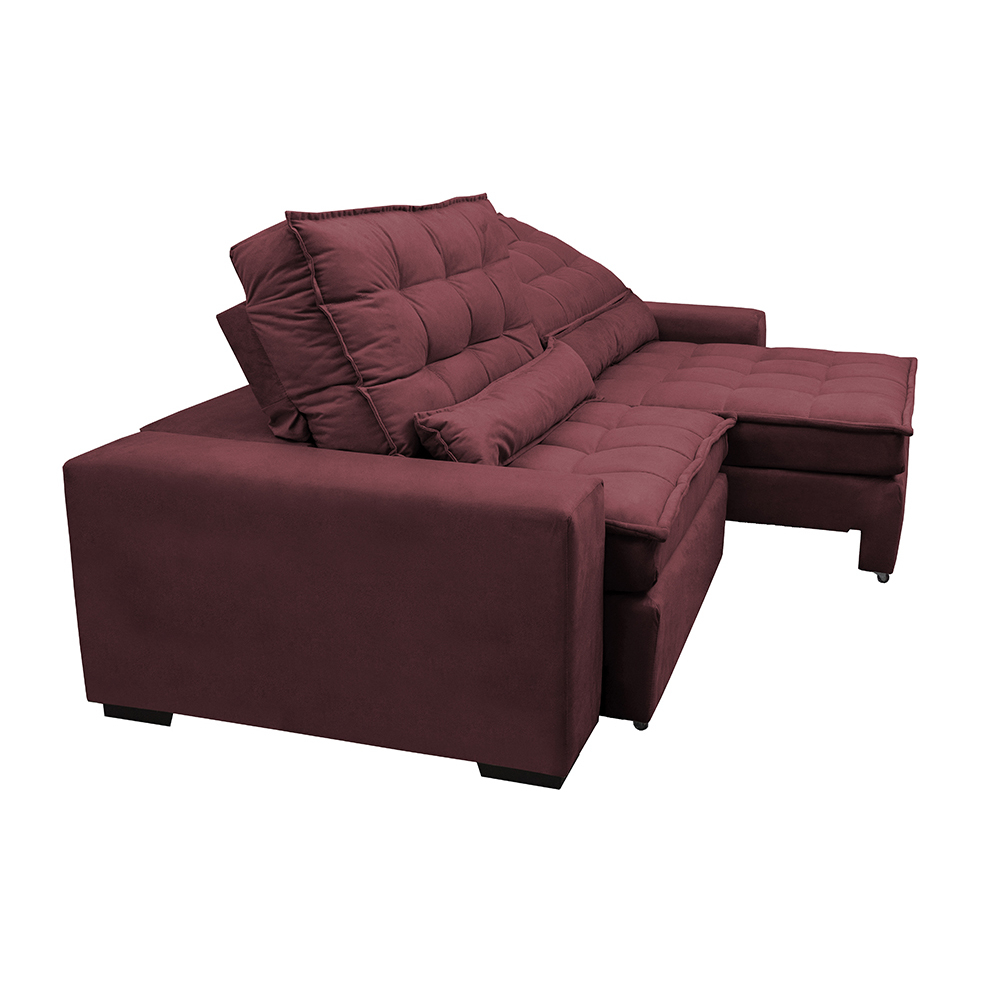 Sofá Retrátil e Reclinável com Molas Ensacadas Cama inBox Gold 2,72m Tecido Suede Velusoft Vinho