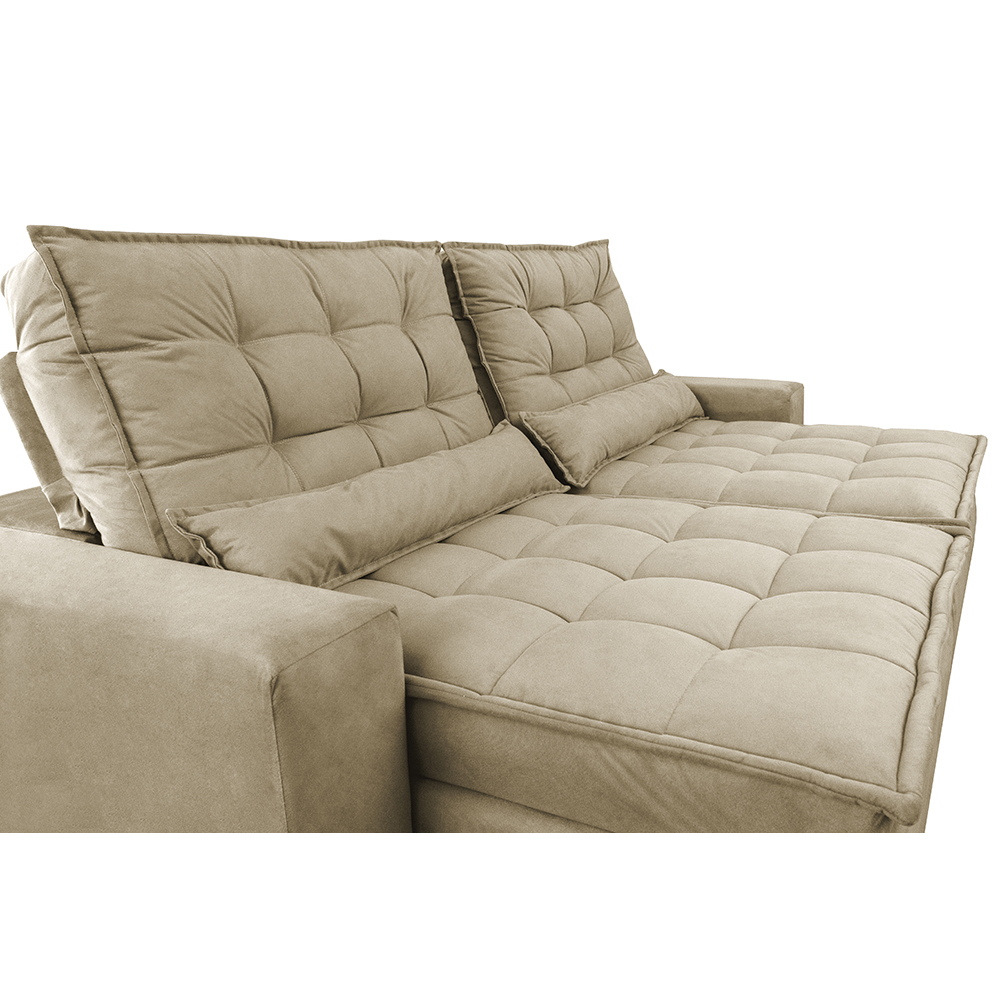 Sofá Retrátil e Reclinável com Molas Ensacadas Cama inBox Gold 2,92m Tecido Suede Velusoft Bege
