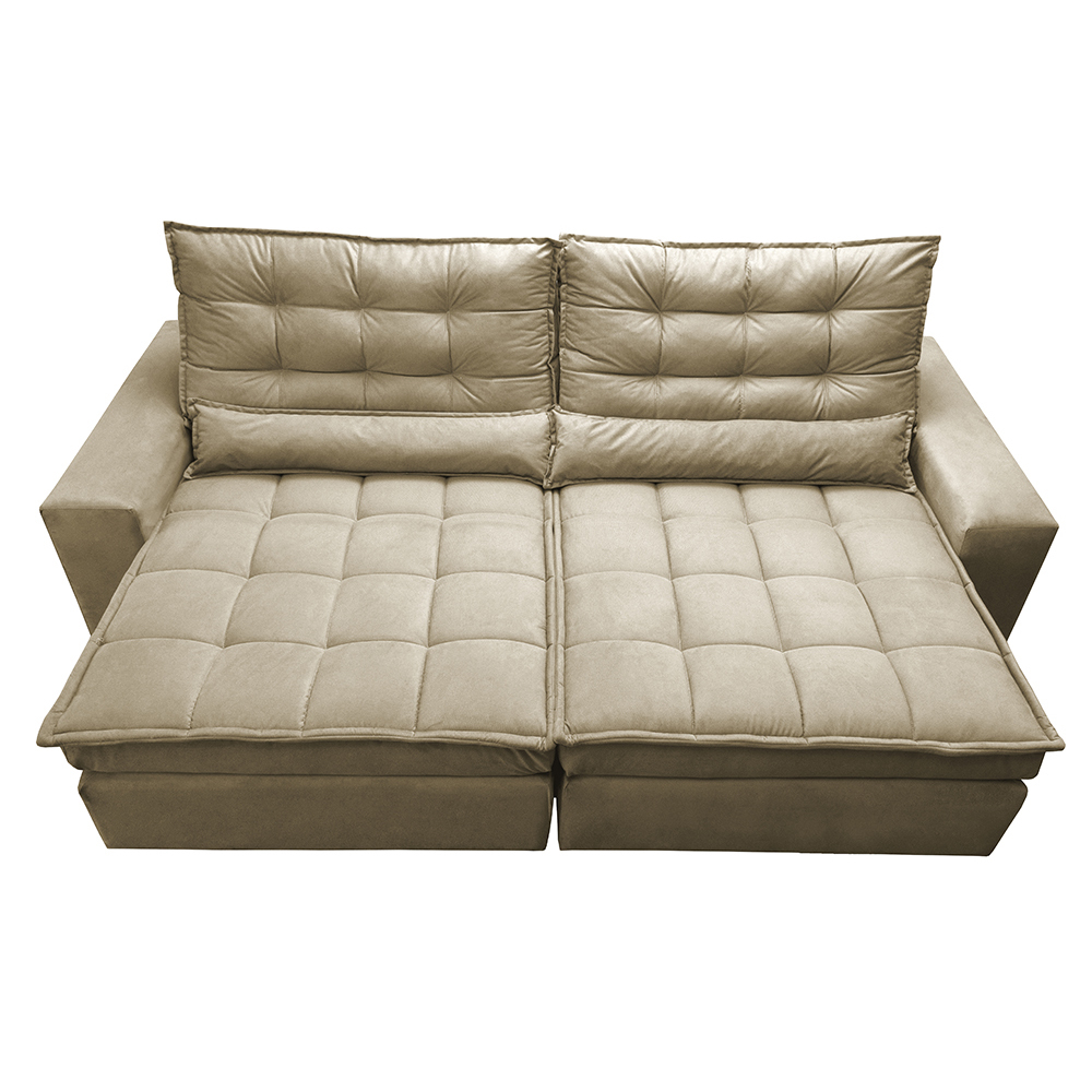 Sofá Retrátil e Reclinável com Molas Ensacadas Cama inBox Gold 2,92m Tecido Suede Velusoft Bege