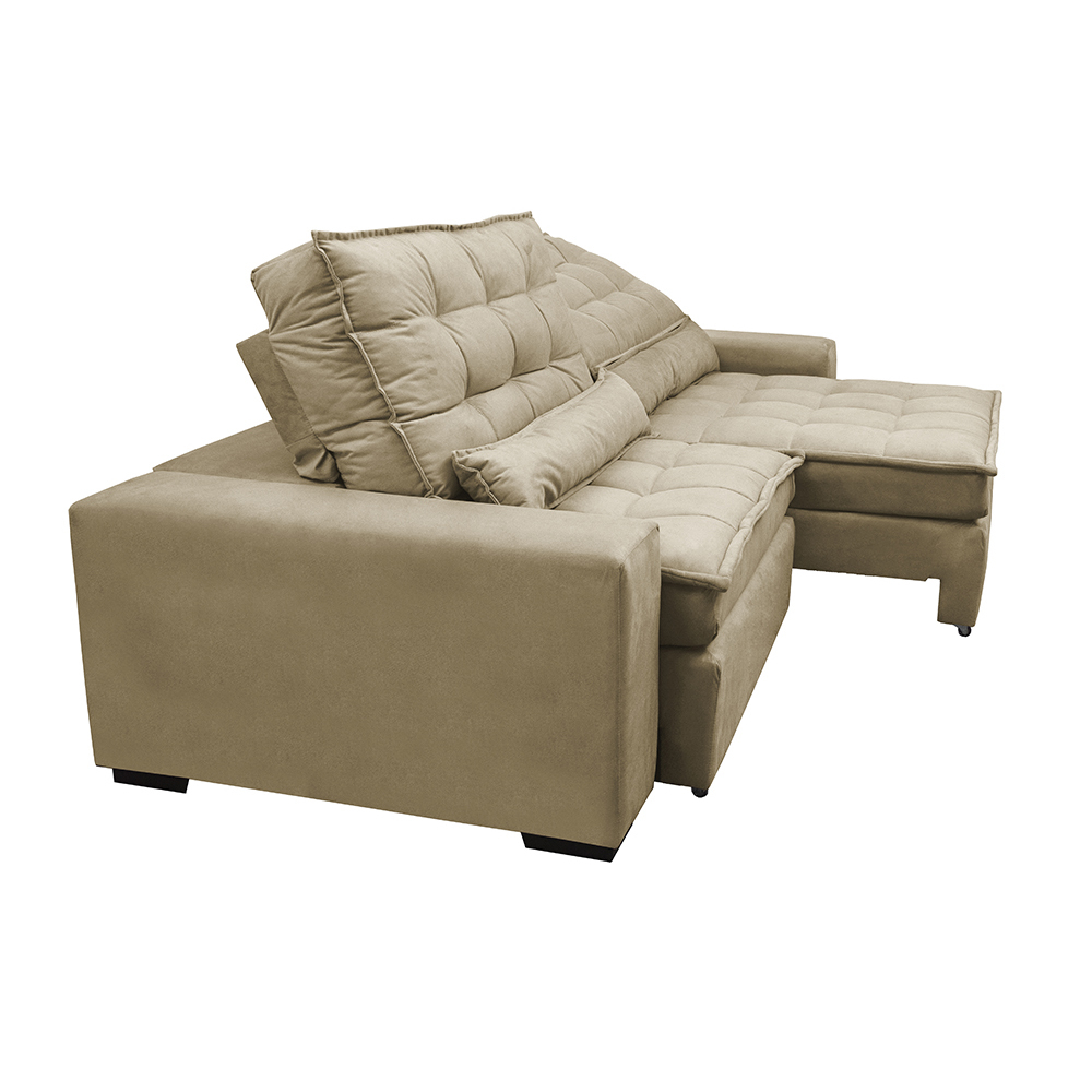 Sofá Retrátil e Reclinável com Molas Ensacadas Cama inBox Gold 2,92m Tecido Suede Velusoft Bege