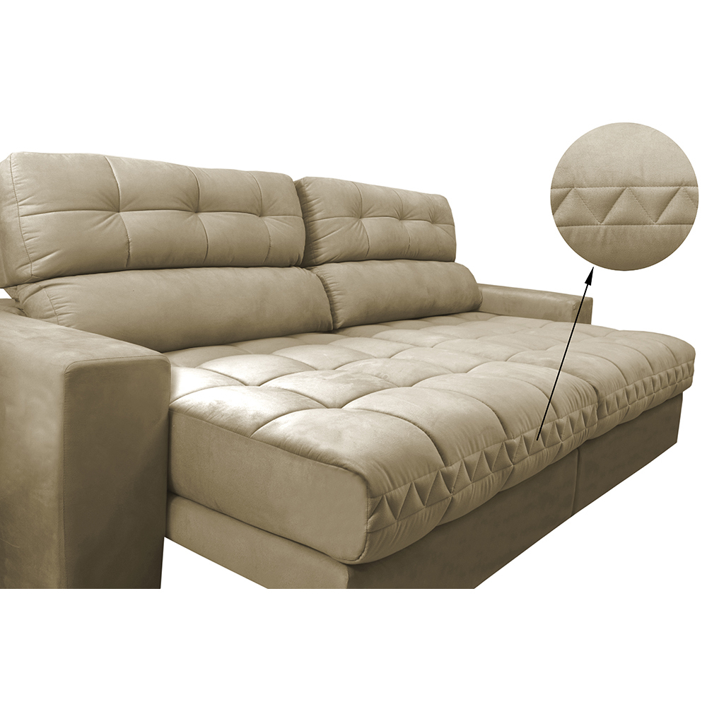 Sofá Retrátil e Reclinável com Molas Ensacadas Cama inBox Master 2,12m Tecido Suede Bege