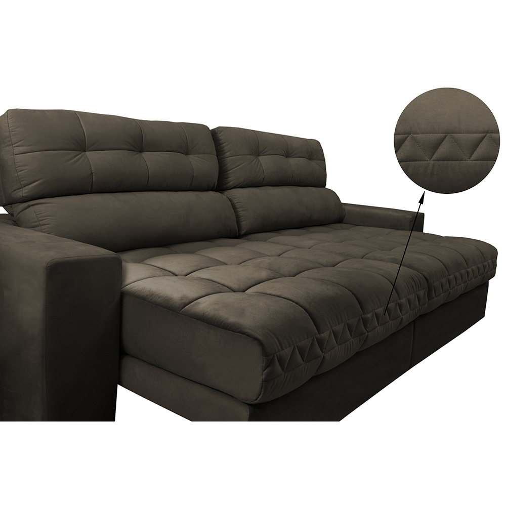 Sofá Retrátil e Reclinável com Molas Ensacadas Cama inBox Master 2,12m Tecido Suede Café