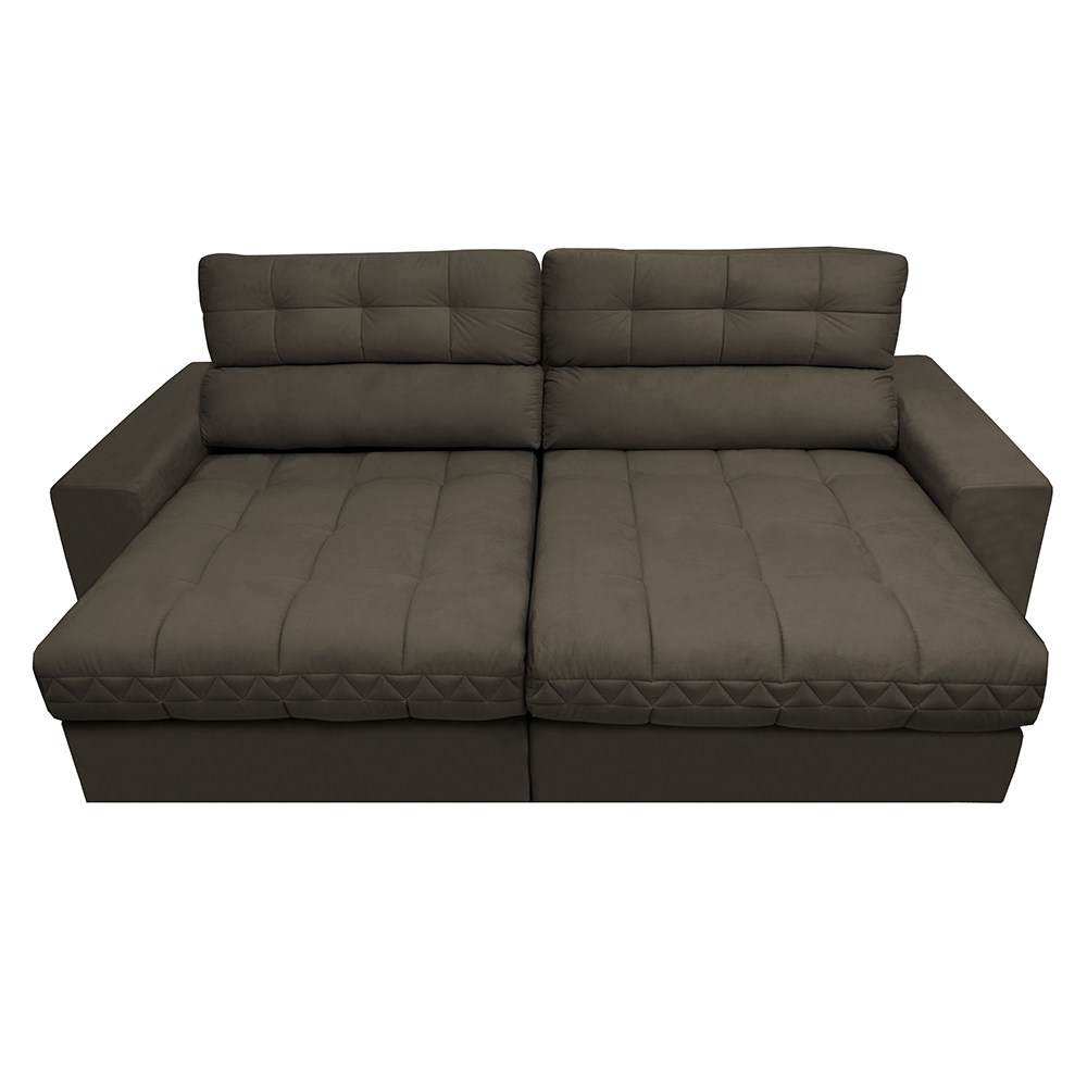 Sofá Retrátil e Reclinável com Molas Ensacadas Cama inBox Master 2,12m Tecido Suede Café