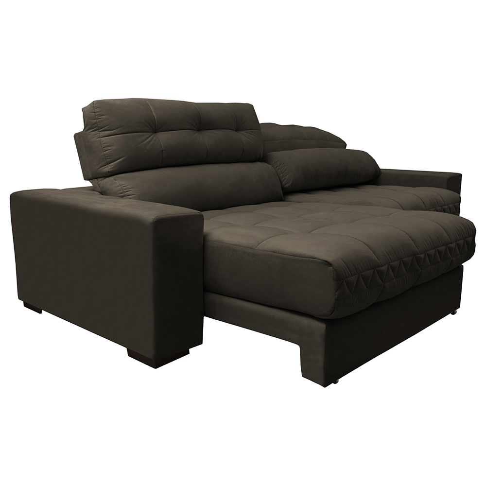 Sofá Retrátil e Reclinável com Molas Ensacadas Cama inBox Master 2,12m Tecido Suede Café