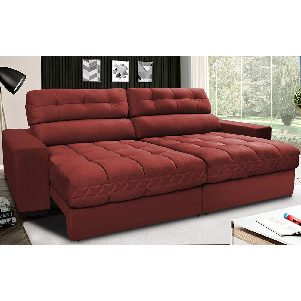 Sofá Retrátil e Reclinável com Molas Ensacadas Cama inBox Master 2,12m Tecido Suede Vermelho