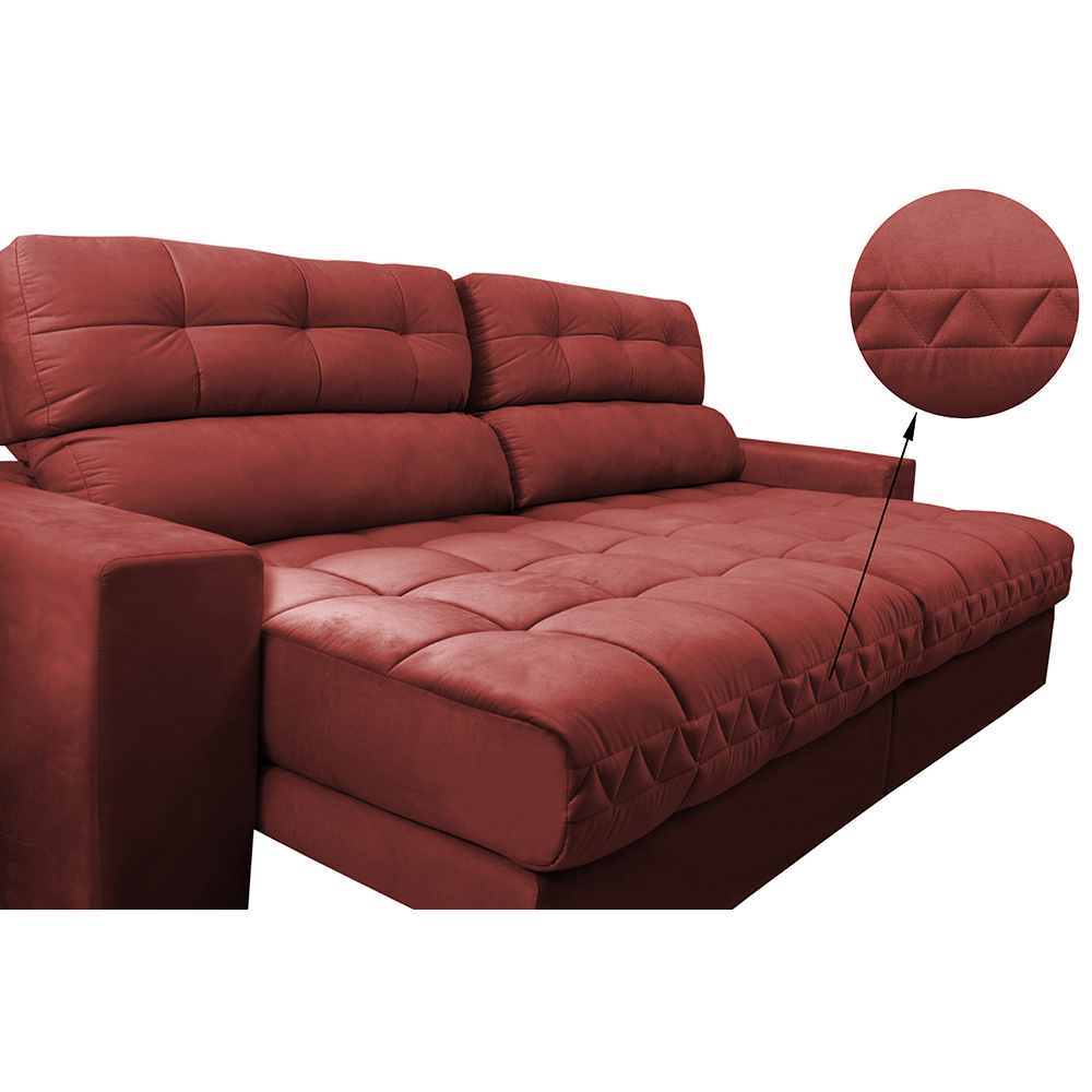 Sofá Retrátil e Reclinável com Molas Ensacadas Cama inBox Master 2,12m Tecido Suede Vermelho