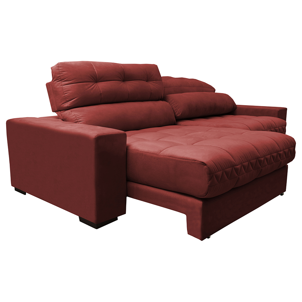 Sofá Retrátil e Reclinável com Molas Ensacadas Cama inBox Master 2,12m Tecido Suede Vermelho