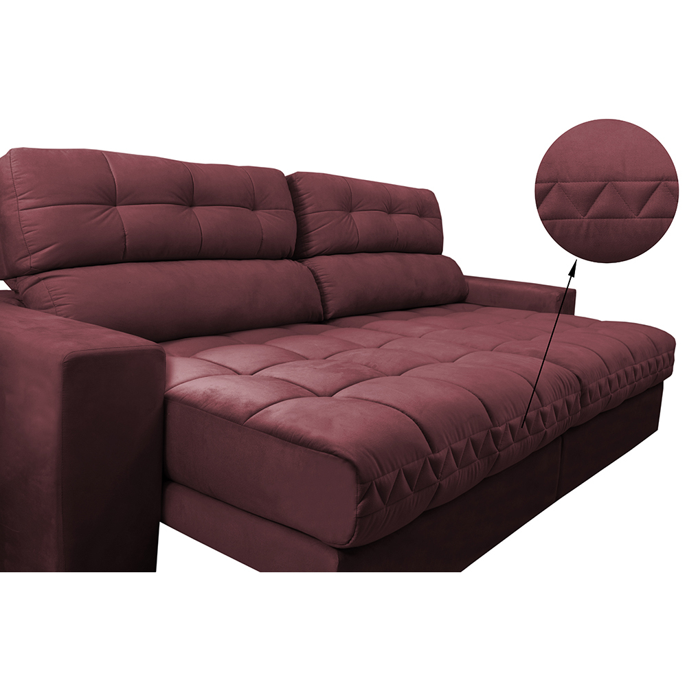Sofá Retrátil e Reclinável com Molas Ensacadas Cama inBox Master 2,32m Tecido Suede Vinho