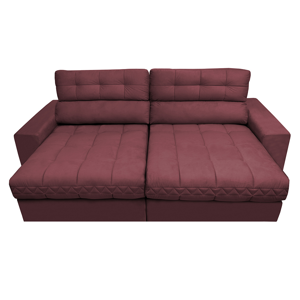 Sofá Retrátil e Reclinável com Molas Ensacadas Cama inBox Master 2,32m Tecido Suede Vinho