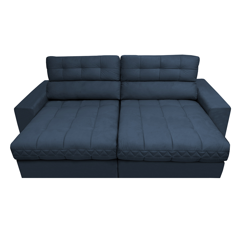 Sofá Retrátil e Reclinável com Molas Ensacadas Cama inBox Master 2,52m Tecido Suede Azul