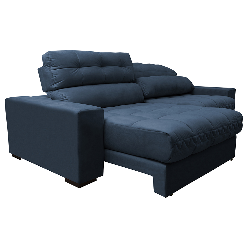 Sofá Retrátil e Reclinável com Molas Ensacadas Cama inBox Master 2,52m Tecido Suede Azul