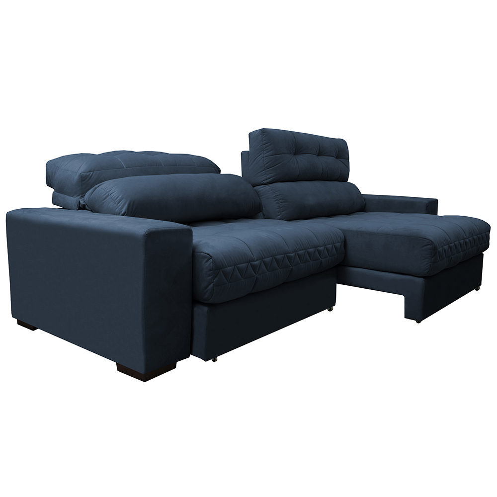 Sofá Retrátil e Reclinável com Molas Ensacadas Cama inBox Master 2,52m Tecido Suede Azul