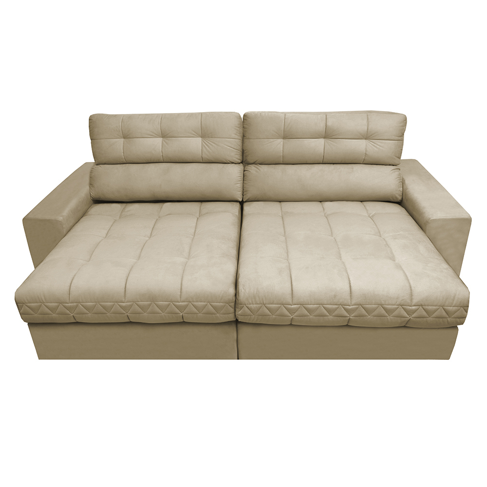 Sofá Retrátil e Reclinável com Molas Ensacadas Cama inBox Master 2,52m Tecido Suede Bege
