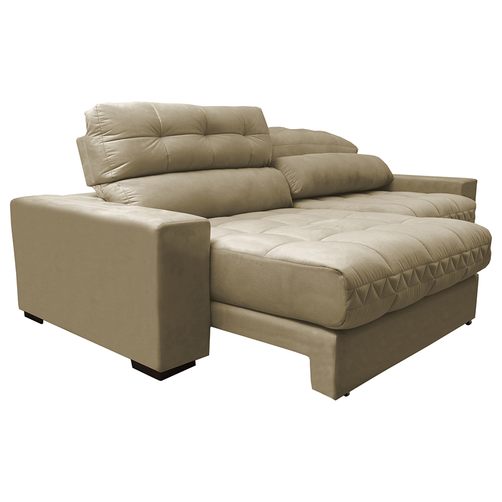 Sofá Retrátil e Reclinável com Molas Ensacadas Cama inBox Master 2,52m Tecido Suede Bege