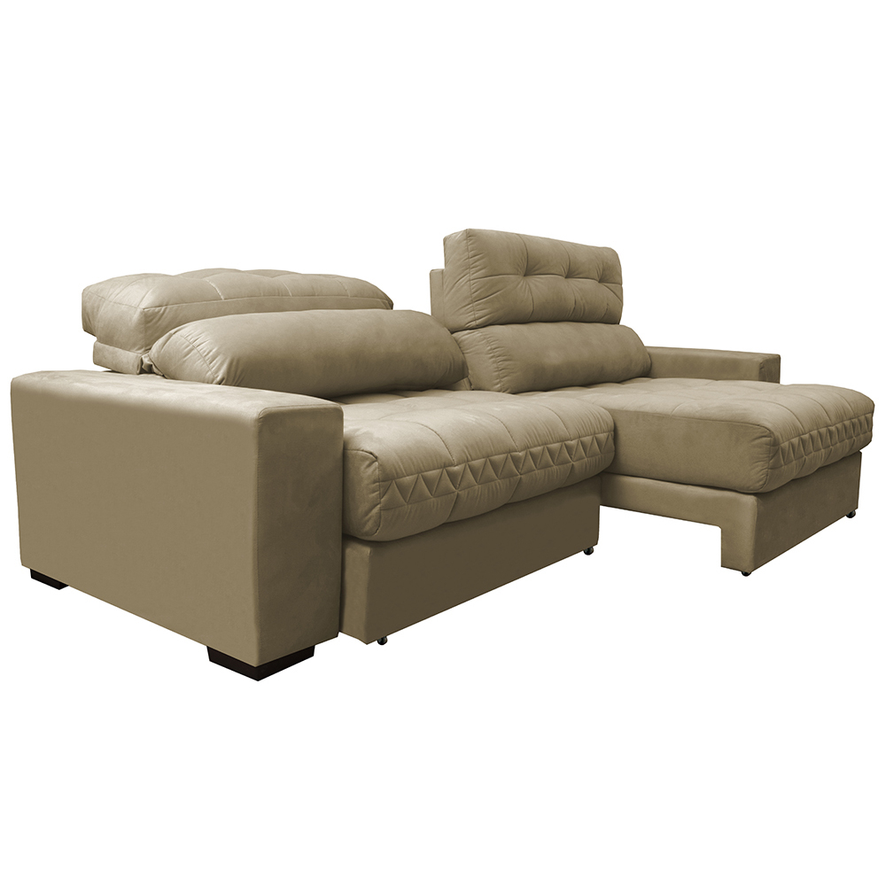 Sofá Retrátil e Reclinável com Molas Ensacadas Cama inBox Master 2,52m Tecido Suede Bege