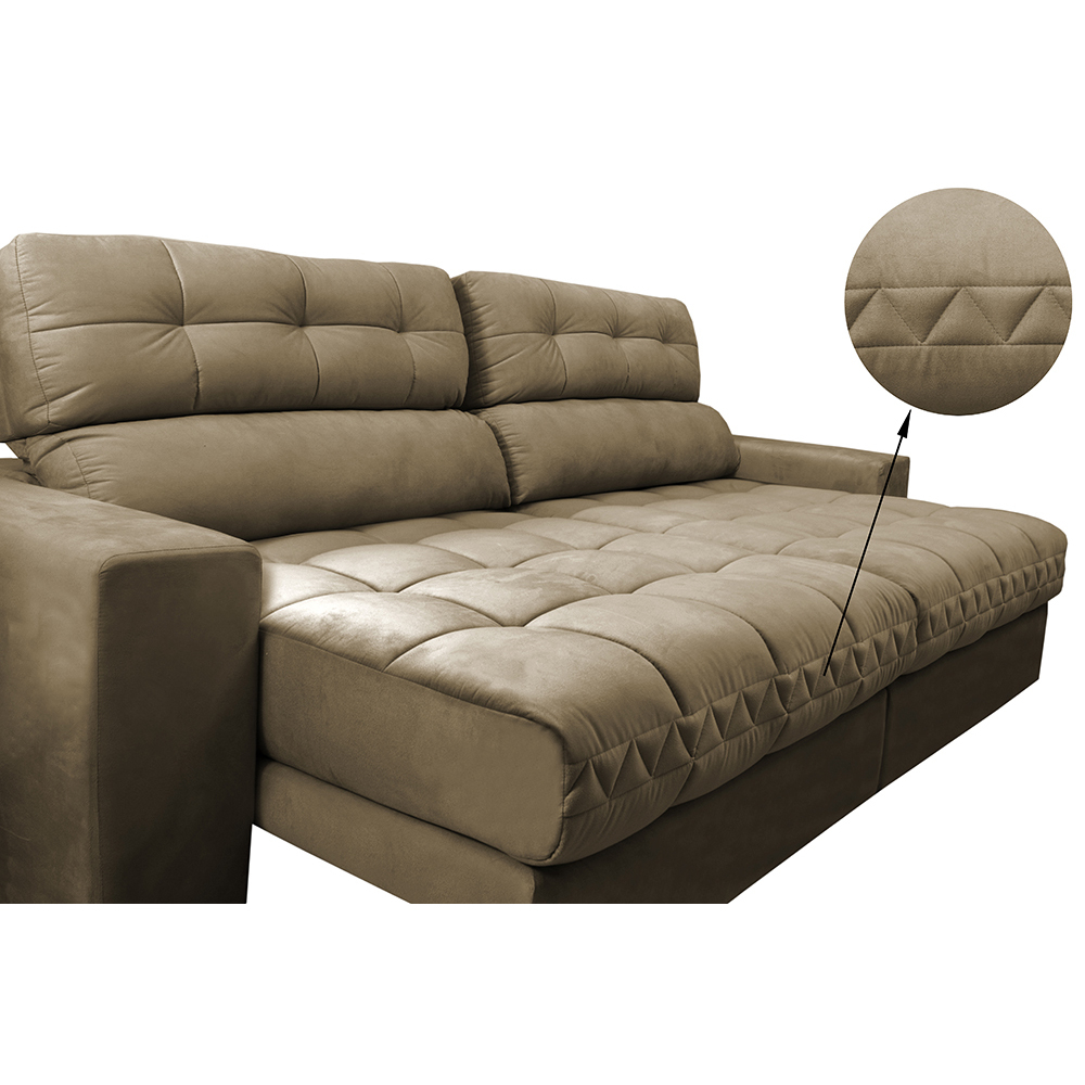 Sofá Retrátil e Reclinável com Molas Ensacadas Cama inBox Master 2,52m Tecido Suede Castor