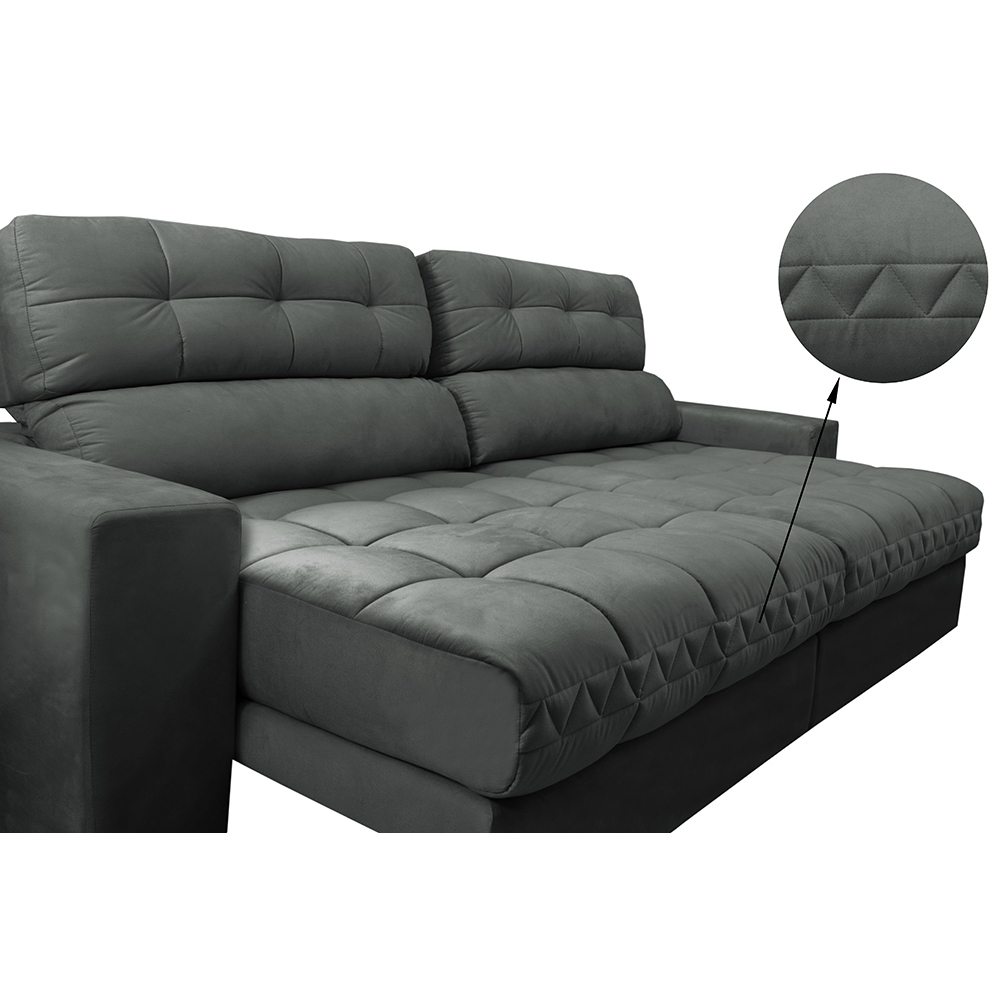 Sofá Retrátil e Reclinável com Molas Ensacadas Cama inBox Master 2,52m Tecido Suede Cinza