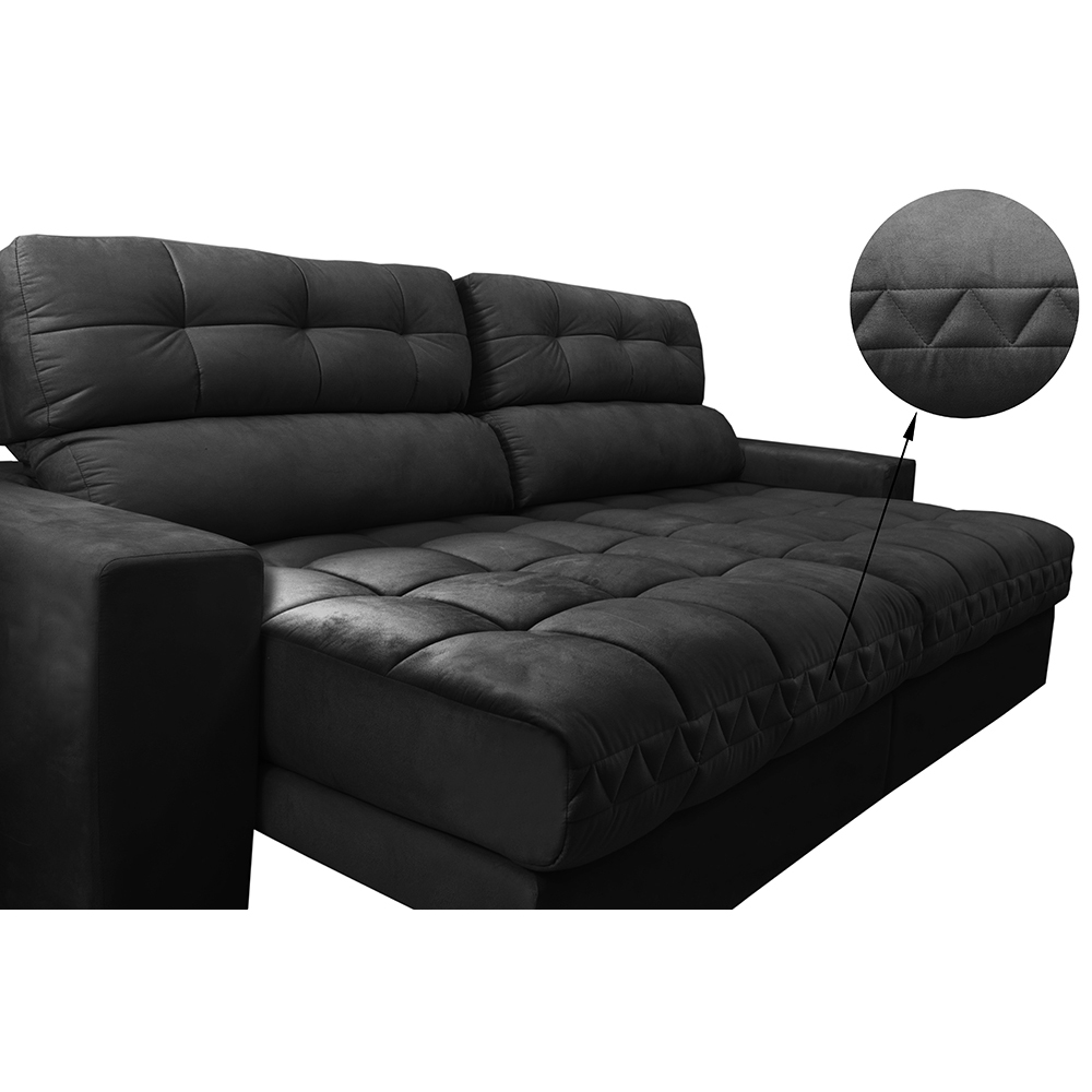 Sofá Retrátil e Reclinável com Molas Ensacadas Cama inBox Master 2,52m Tecido Suede Preto