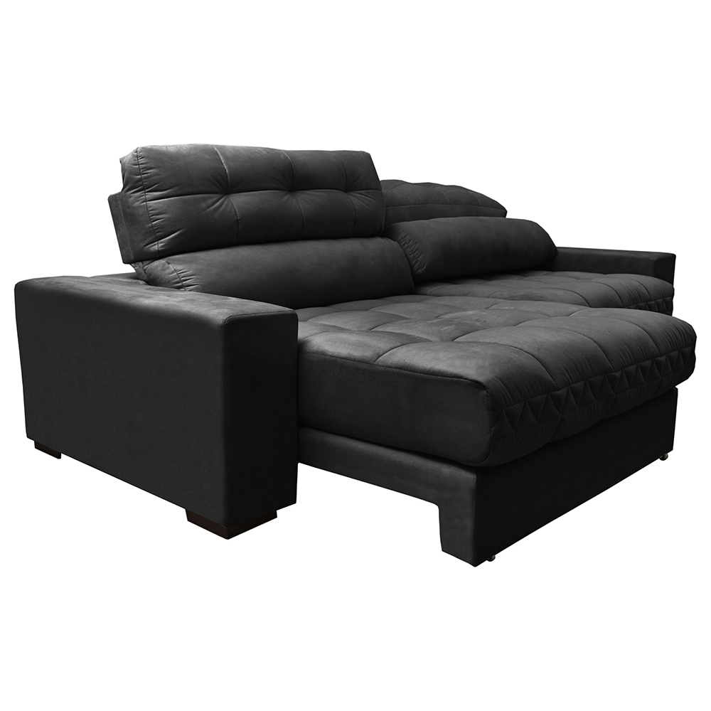 Sofá Retrátil e Reclinável com Molas Ensacadas Cama inBox Master 2,52m Tecido Suede Preto