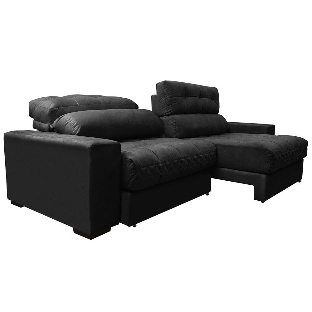 Sofá Retrátil e Reclinável com Molas Ensacadas Cama inBox Master 2,52m Tecido Suede Preto