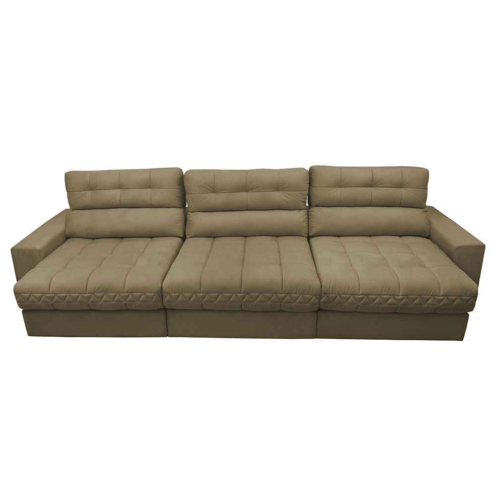 Sofá Retrátil e Reclinável com Molas Ensacadas Cama inBox Master 3,22m Tecido Suede Bege
