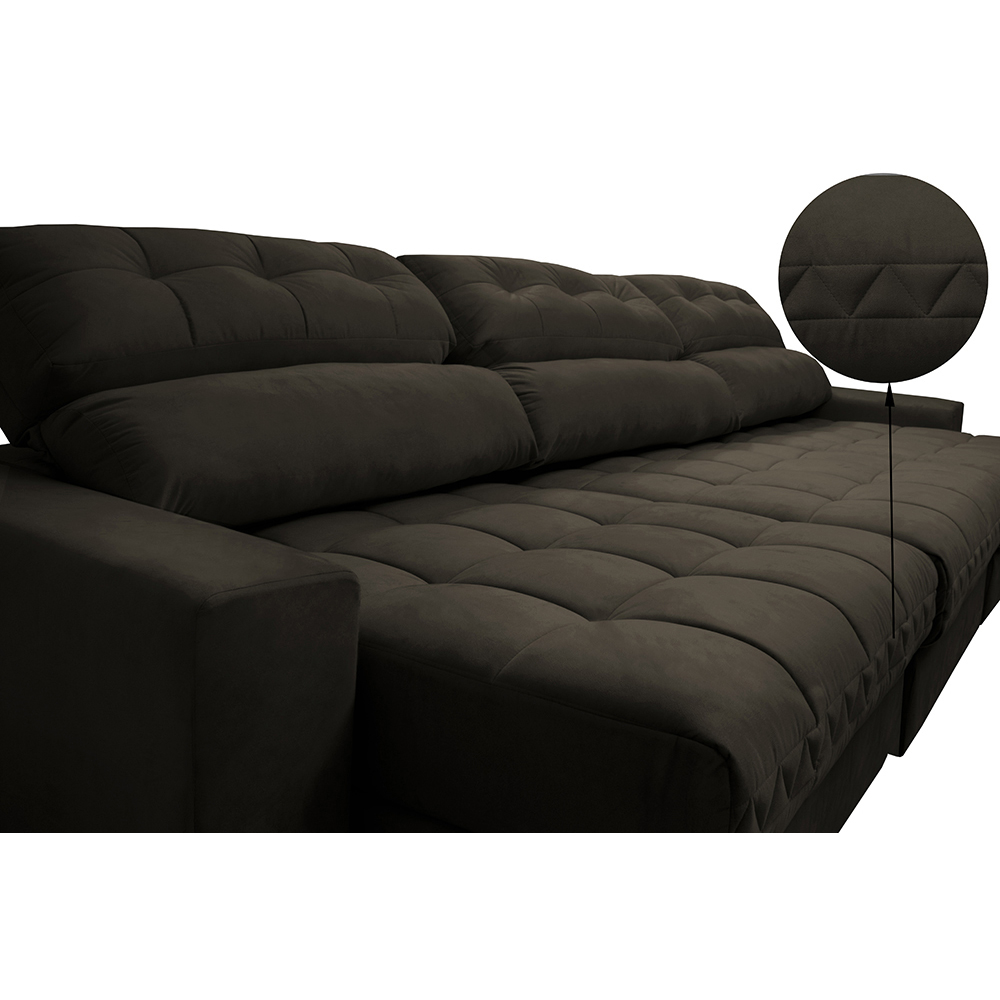 Sofá Retrátil e Reclinável com Molas Ensacadas Cama inBox Master 3,22m Tecido Suede Café