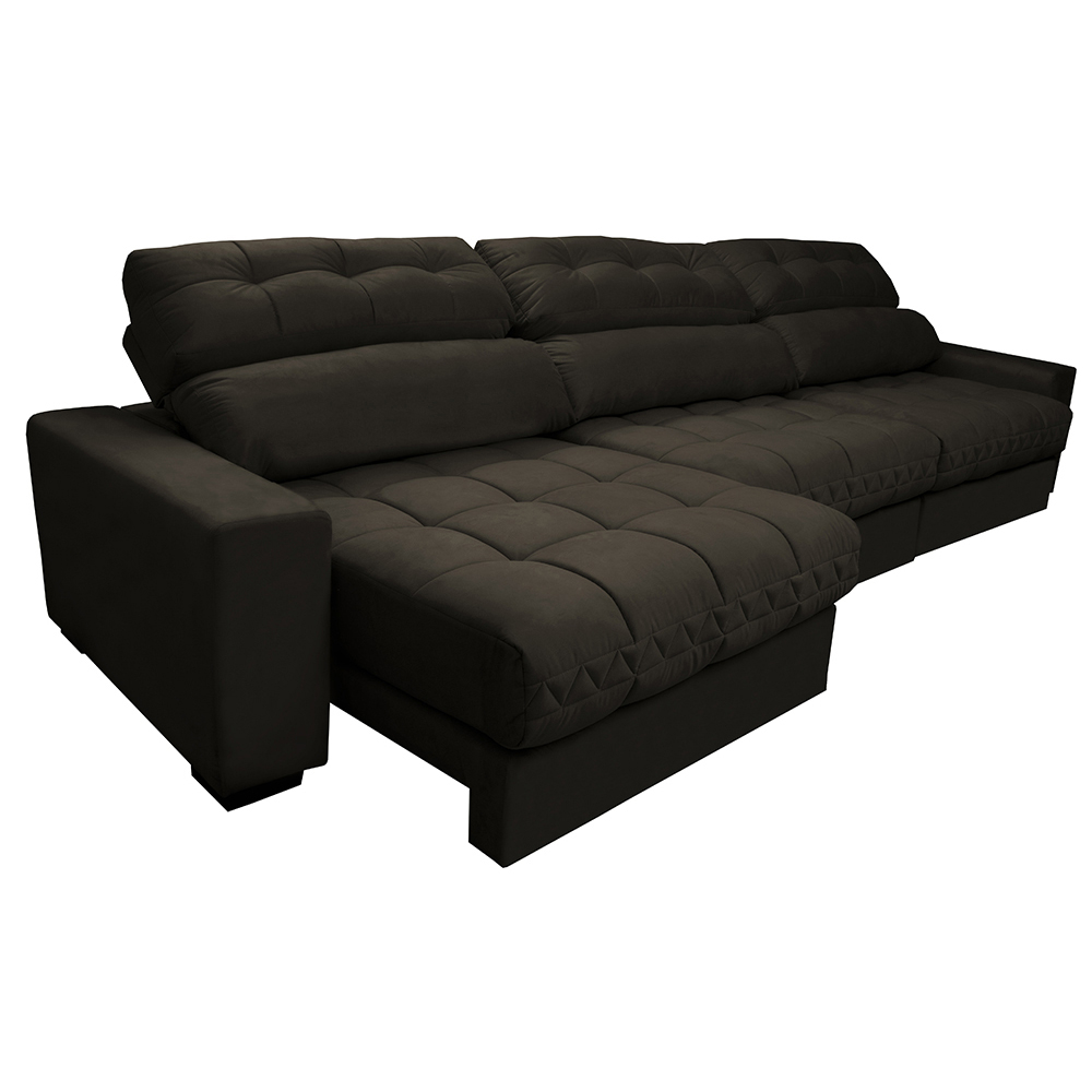 Sofá Retrátil e Reclinável com Molas Ensacadas Cama inBox Master 3,22m Tecido Suede Café
