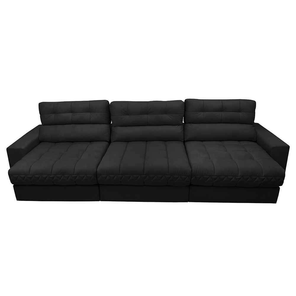Sofá Retrátil e Reclinável com Molas Ensacadas Cama inBox Master 3,22m Tecido Suede Preto
