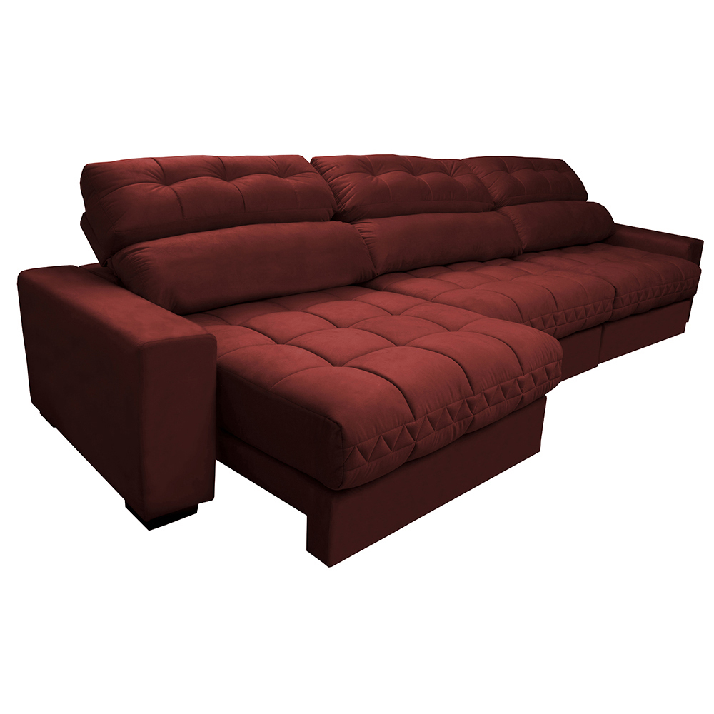 Sofá Retrátil e Reclinável com Molas Ensacadas Cama inBox Master 3,22m Tecido Suede Vermelho
