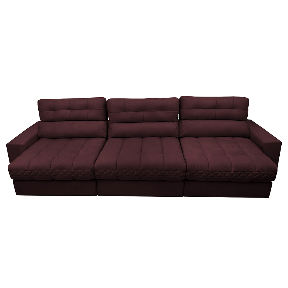 Sofá Retrátil e Reclinável com Molas Ensacadas Cama inBox Master 3,22m Tecido Suede Vinho