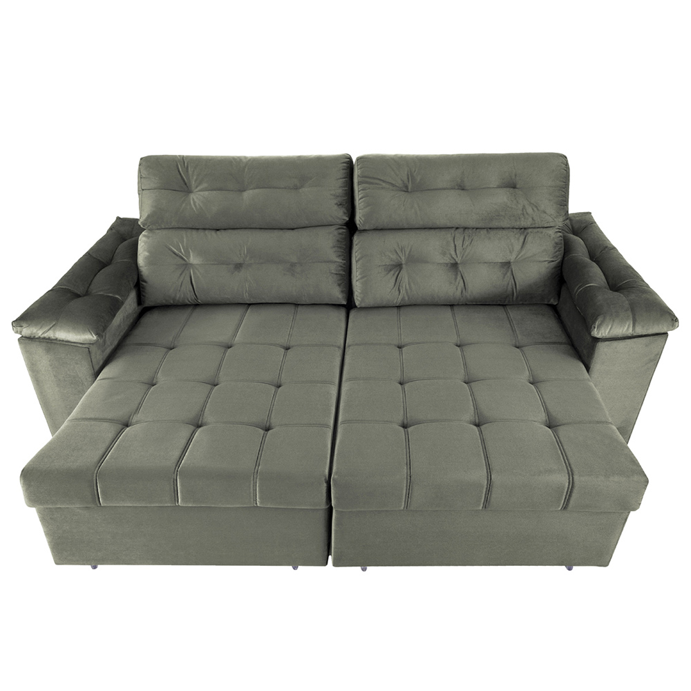 Sofá Retrátil e Reclinavel New Austrália 2,25 Mts Tecido Suede Cinza - Cama InBox