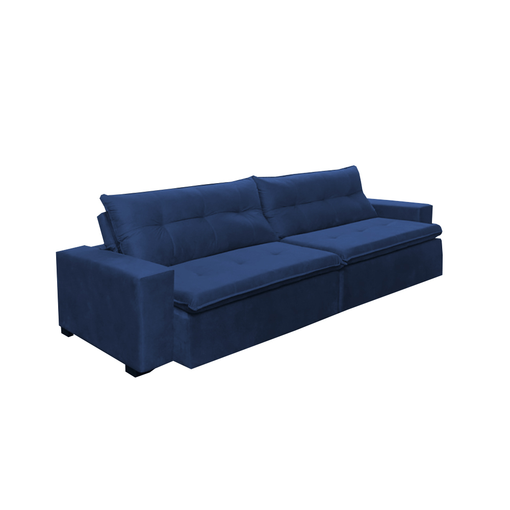 Sofá Retrátil e Reclinavel Oklahoma 2,12m Com Molas e Pillow no Assento Tecido Suede Azul - Cama InBox