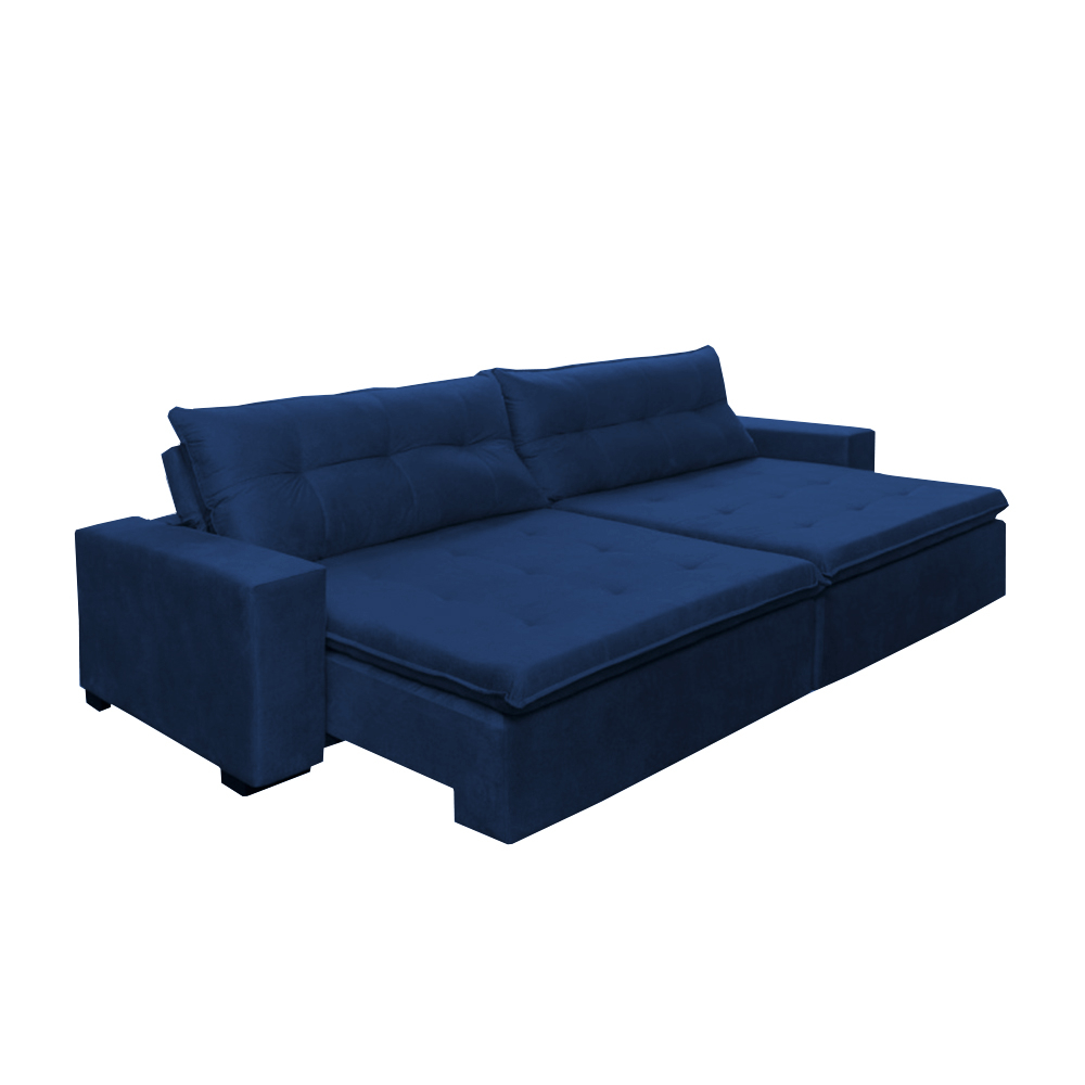 Sofá Retrátil e Reclinavel Oklahoma 2,12m Com Molas e Pillow no Assento Tecido Suede Azul - Cama InBox