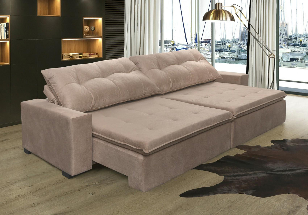 Sofá Retrátil e Reclinavel Oklahoma 2,22 Mts Com Molas e Pillow no Assento Tecido Suede Castor - Cama InBox