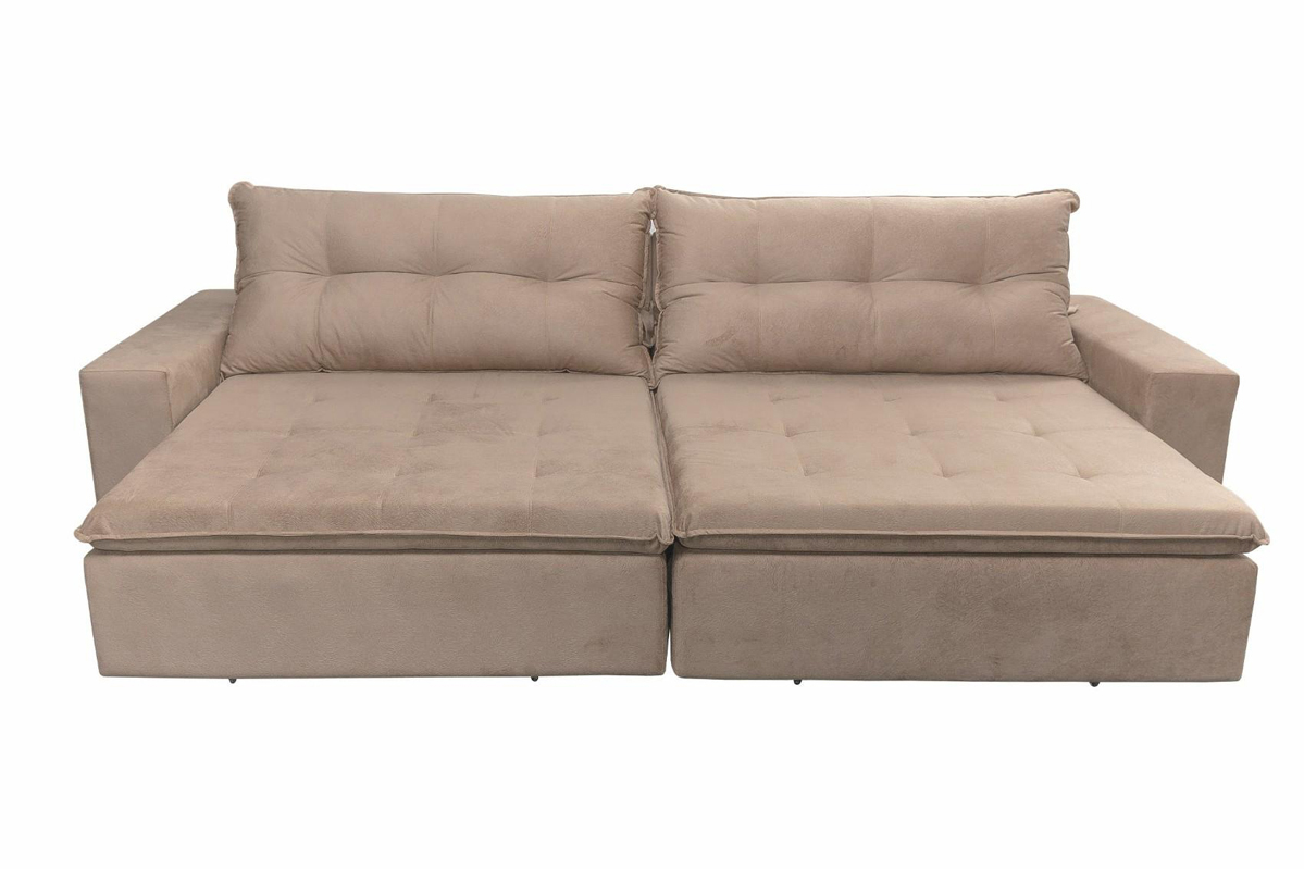 Sofá Retrátil e Reclinavel Oklahoma 2,22 Mts Com Molas e Pillow no Assento Tecido Suede Castor - Cama InBox