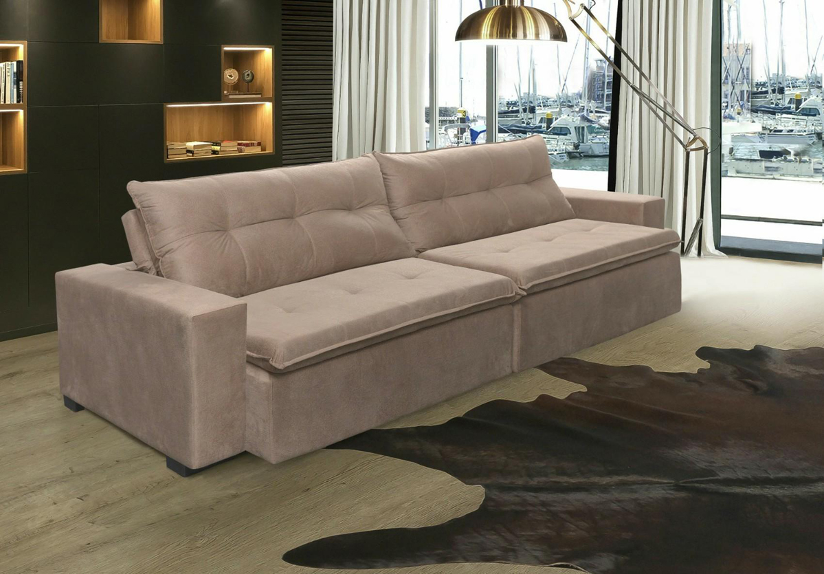 Sofá Retrátil e Reclinavel Oklahoma 2,22 Mts Com Molas e Pillow no Assento Tecido Suede Castor - Cama InBox