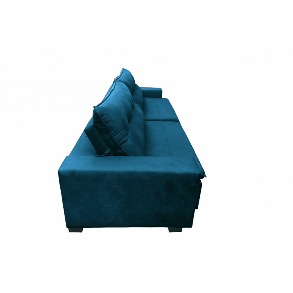 Sofá Retrátil e Reclinavel Oklahoma 2,62m Com Molas e Pillow no Assento Tecido Suede Azul - Cama InBox