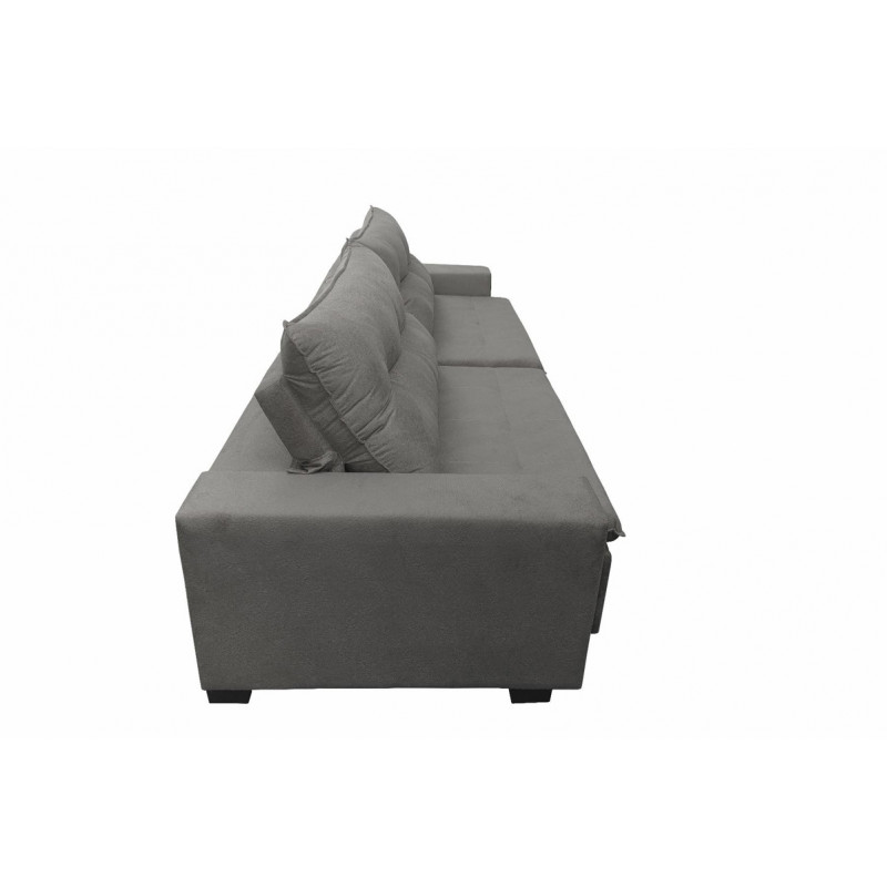 Sofá Retrátil e Reclinavel Oklahoma 2,72 Mts Com Molas e Pillow no Assento Tecido Suede Cinza - Cama InBox