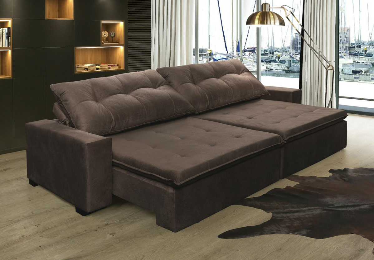 Sofá Retrátil e Reclinavel Oklahoma 2,82 Mts Com Molas e Pillow no Assento Tecido Suede Café - Cama InBox