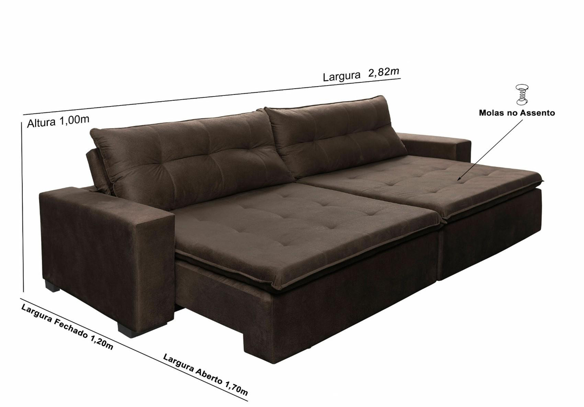 Sofá Retrátil e Reclinavel Oklahoma 2,82 Mts Com Molas e Pillow no Assento Tecido Suede Café - Cama InBox