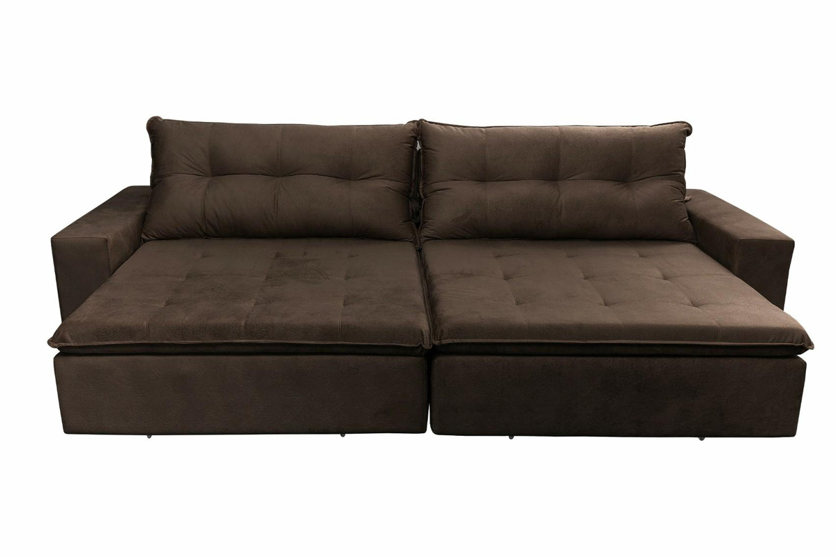 Sofá Retrátil e Reclinavel Oklahoma 2,82 Mts Com Molas e Pillow no Assento Tecido Suede Café - Cama InBox