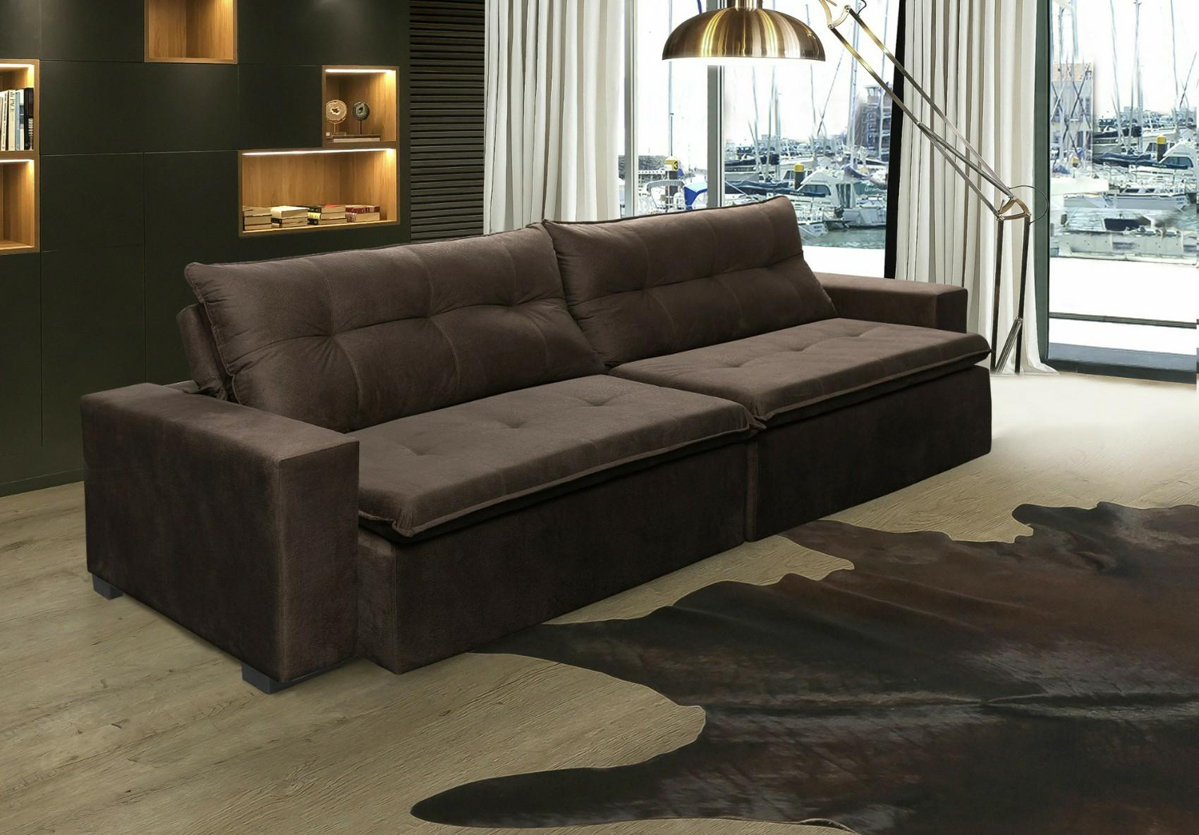 Sofá Retrátil e Reclinavel Oklahoma 2,82 Mts Com Molas e Pillow no Assento Tecido Suede Café - Cama InBox