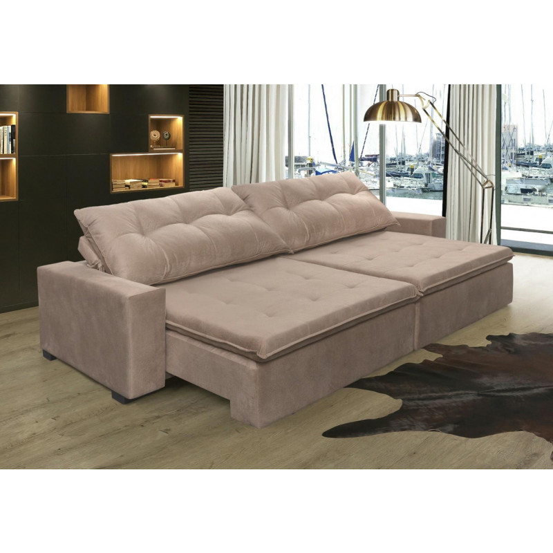 Sofá Retrátil e Reclinavel Oklahoma 2,92 Mts Com Molas e Pillow no Assento Tecido Suede Castor - Cama InBox
