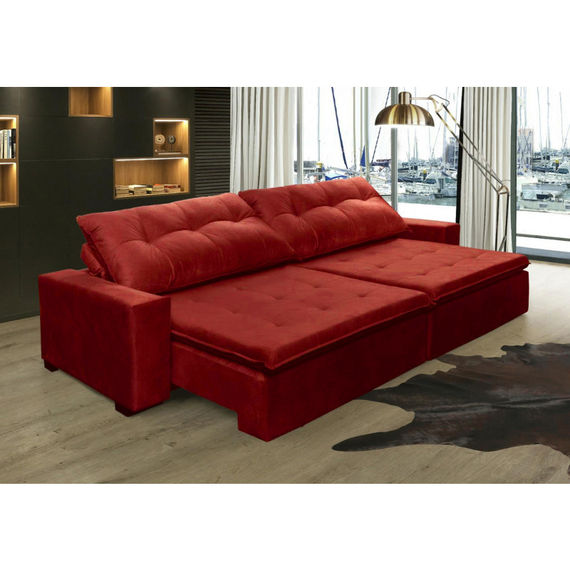 Sofá Retrátil e Reclinavel Oklahoma 2,92 Mts Com Molas e Pillow no Assento Tecido Suede Vermelho - Cama InBox